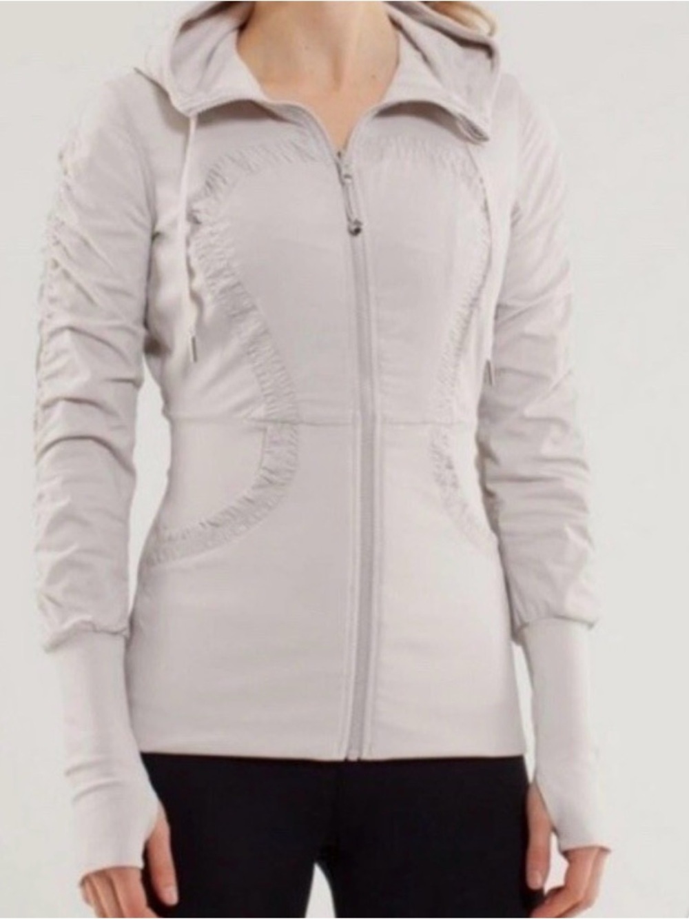 lululemon athletica Light Gray Ruched Hooded Zip Jacket